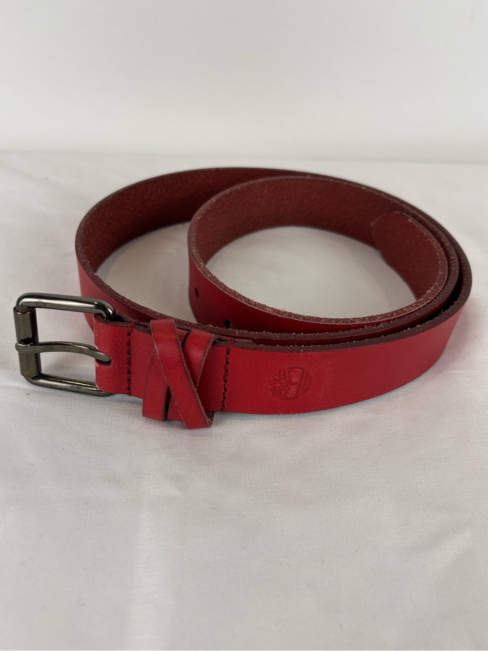 Timberland Red Belt Genuine Leather Women's XL Metal Buckle Cherry Crimson Rodeo